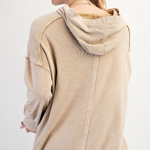 NEW EASEL CLOTHING WASHED TERRY KNIT PULLOVER PEACE HOODIE OATMEAL SWEATSHIRT - Picture 5 of 5